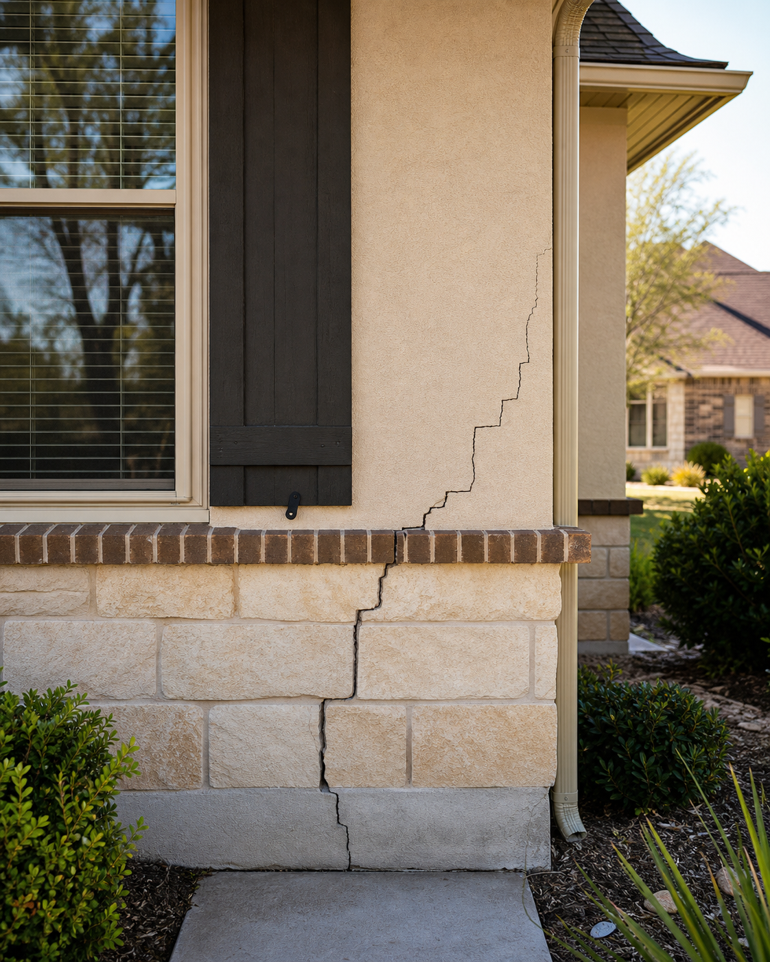 Exterior crack on a New Braunfels home foundation wall